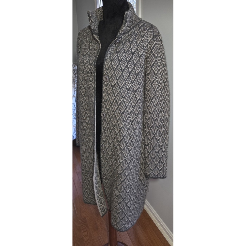 Gio & Gio Womens Italian Wool Blend Long‎ Knit Sweater Coat Gray Size L Pockets